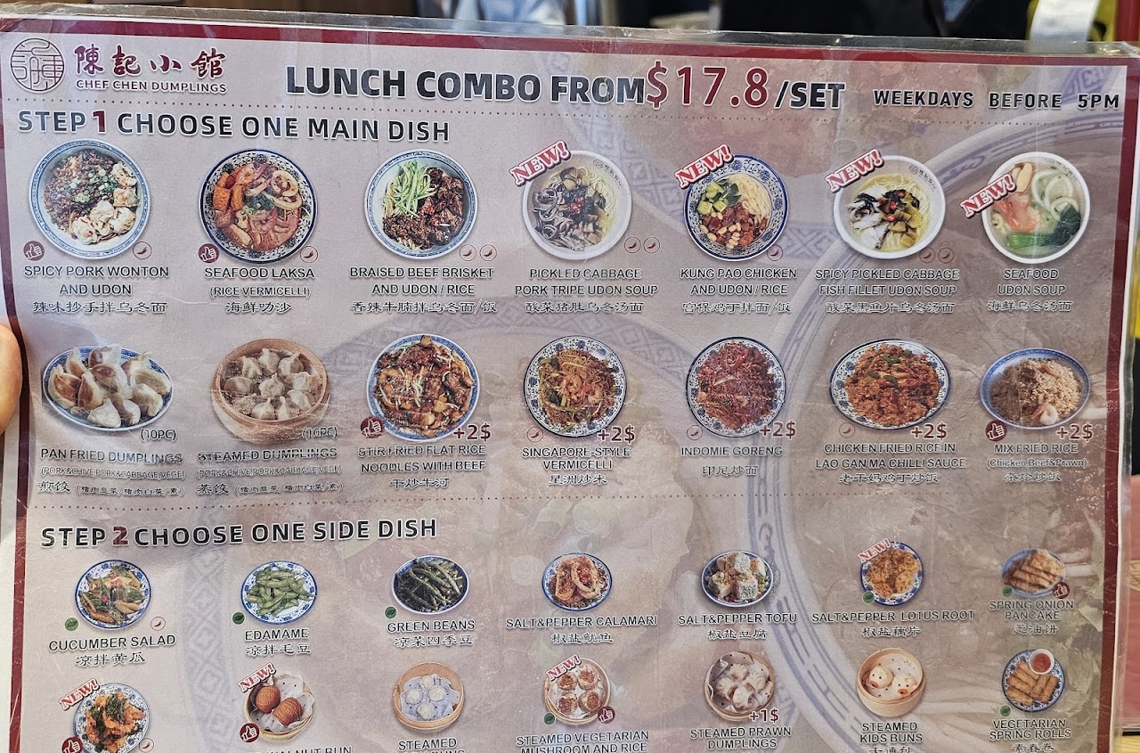 Chef Chen Dumplings lunch combo menu board